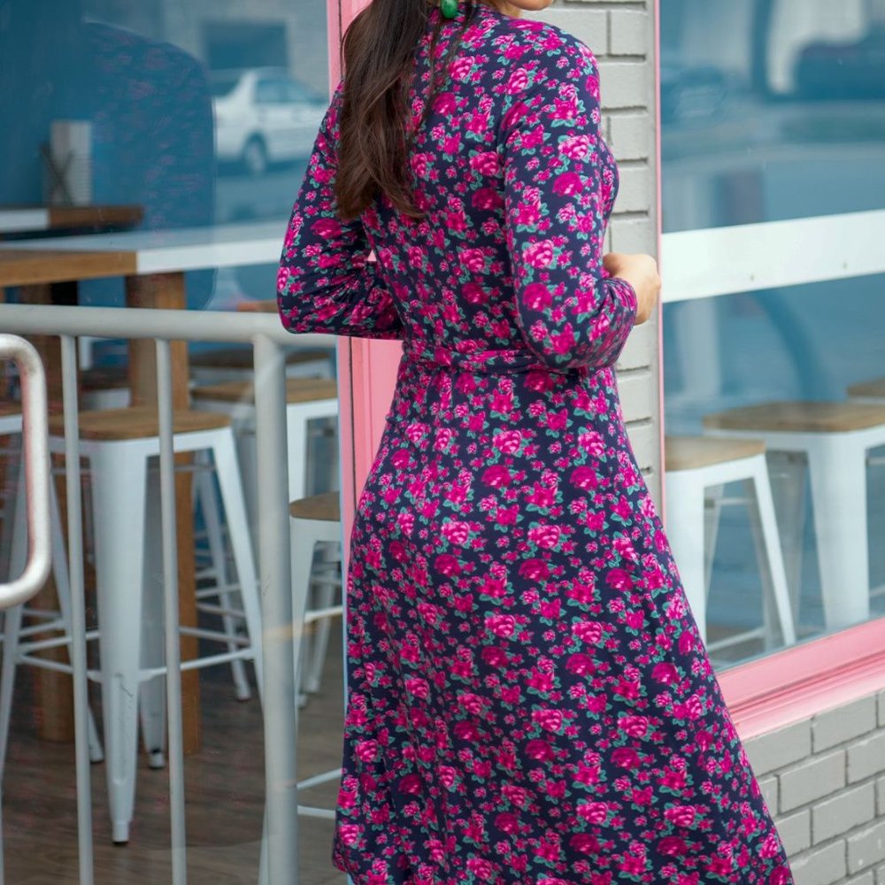 Betabrand Venus Wrap Dress (Floral-doggie) - Picture 6 of 9